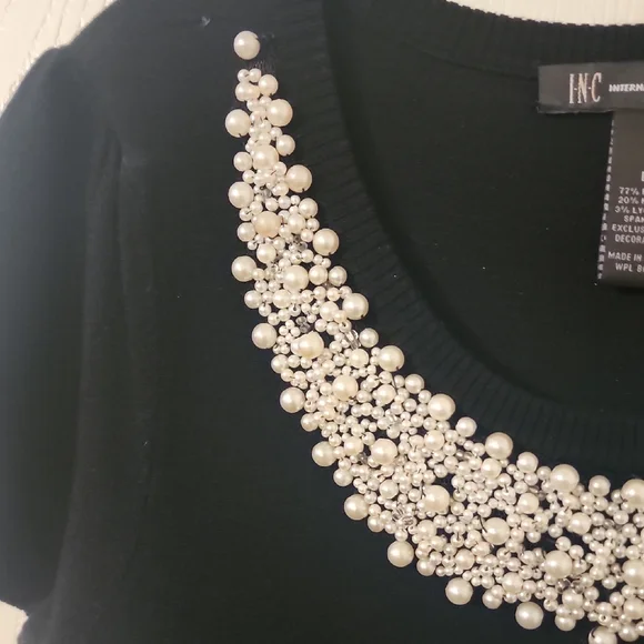 INC International Concepts Black Embellished Short Sleeve Blouse - Picture 6 of 8